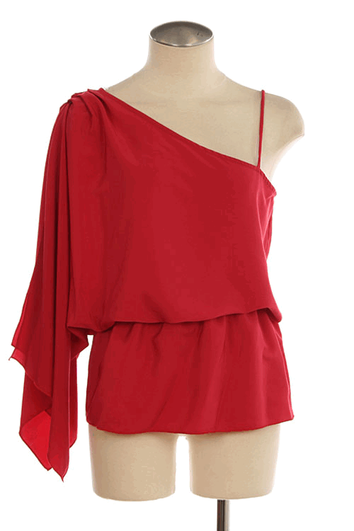 One Shoulder Woven Top With Elastic Waist